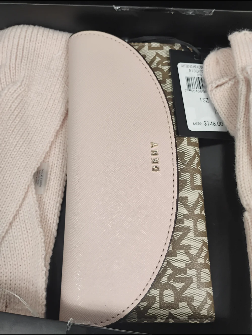 DKNY Blush Pink Knit Accessory Gift Set with Monogram Case